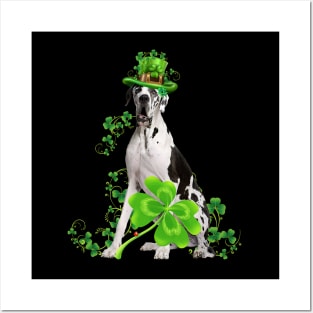 Lucky Great Dane Dog Shamrock St Patrick's Day Posters and Art